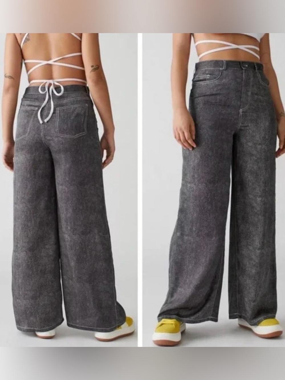 Urban Outfitters NWT Flowy Lightweight Wide Leg Boho Pant Grunge Steel Gray SZ 8
